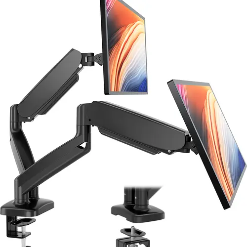 Sweetcrispy Heavy Duty Gas Spring Monitor Arm - Adjustable Office Furniture Desk Mount, 15-27in Monitor Support, 17.6lbs Capacity, VESA 75/100 Compatible, 80%+ Desk Space Saving, 180° Share Swivel, 19.3in Reach Out, Arms