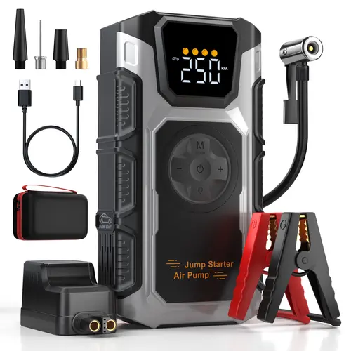16800mAh Car Jump Starter with 150PSI Tire Inflator, Power Bank & LED Light, Reliable in -20°F, Compatible with Most Cars & Trucks, For All Driving Situations sohochic
