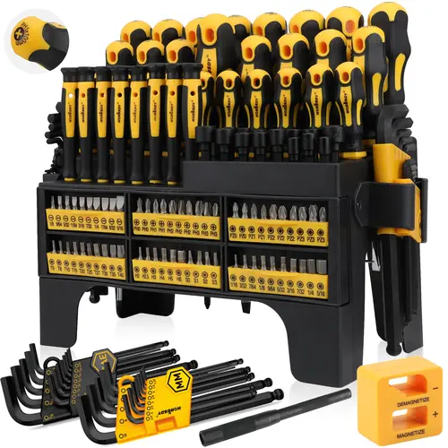 Magnetic Screwdriver Set with Plastic Racking, Includes SAE & Metric Hex Keys, Precision Screwdriver and Magnetizer Demagnetizer DIY Tools for Men Tools Gift Organization