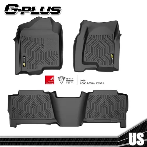 G-PLUS TPE Truck Floor Mats (Car Interior Accessory) for 1999-2006 Chevy Silverado/GMC Sierra Crew Cab, All-Weather, Waterproof, Anti-Slip 1st & 2nd Row Floor Liners Protector, Black