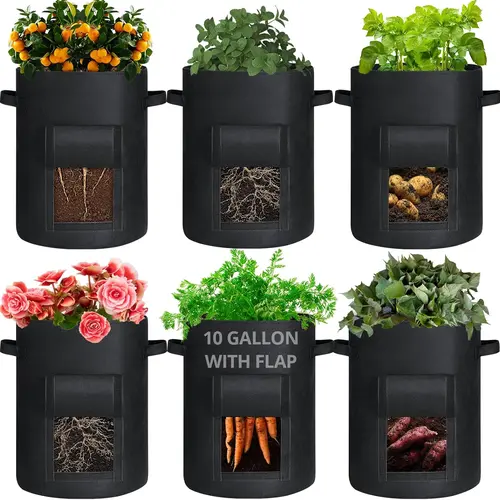 GOTGELIF 10gal Thickened Nonwoven Feels Sturdy Potato Grow Bag for Gardening with Flap, Outdoor Garden Accessories - Fits Potatoes, Carrots, Onion & More Plants/Fruits