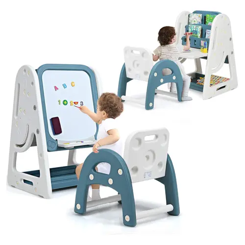 Costzon 3-in-1 Double-Sided Adjustable Standing Easel Toy - Drawing Art Supplies, Magnetic White Board, Dry Erase Surface, Markers, Painting & Writing Accessories, Ideal Birthday Gift for Kids, Craft Supplies, Craft Kit, Ergonomic Chair, 3 Adjustable Heig