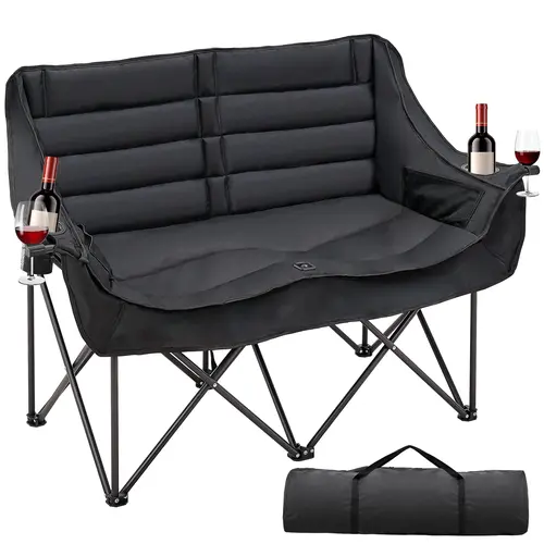 Lilypelle 1000LBS Oversized Double Seat Folding Camping Chair - 600D Oxford Heavy Duty Outdoor Folding Chair with Cup Holders, Side Pockets, Padded Armrests, Space Saving Furniture for Camping, Patio