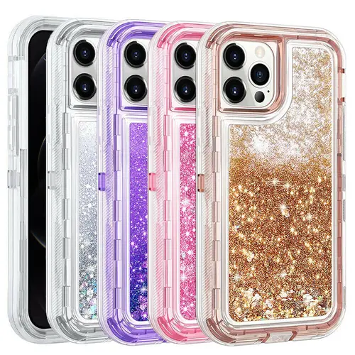 Shockproof High-Grade TPU + PC Smartphone Case, Detachable Sparkly Glitter Liquid Defender Cover for iPhone 11-17 with Protection, Drop Proof Design, Easy Installation & Touchscreen Compatibility, Teen Girl Back-to-School Accessory