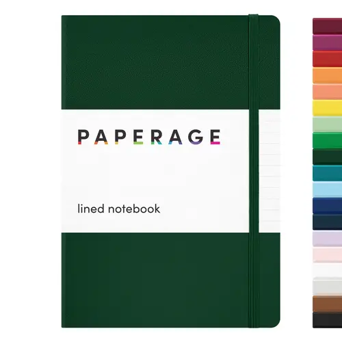 PAPERAGE Faux Leather Hardcover Lined Journal Notebook - 5.6" x 8", 100 GSM Thick Premium Paper, Elastic Band, Back to School Haul, College Supplies, School Supplies Haul, Office Stationery