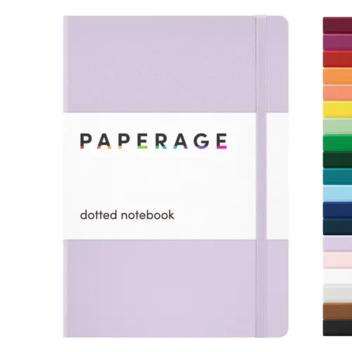 PAPERAGE Thread Bound Dotted Page Hardcover Bullet Journal Notebook - Faux Leather Cover, 100GSM Penready Thick Paper, 160 Pages, 5.6"x8" Portable, Elastic Band, Inner Pocket, Sticker Labels, Blank Journal, Office Stationery for Students