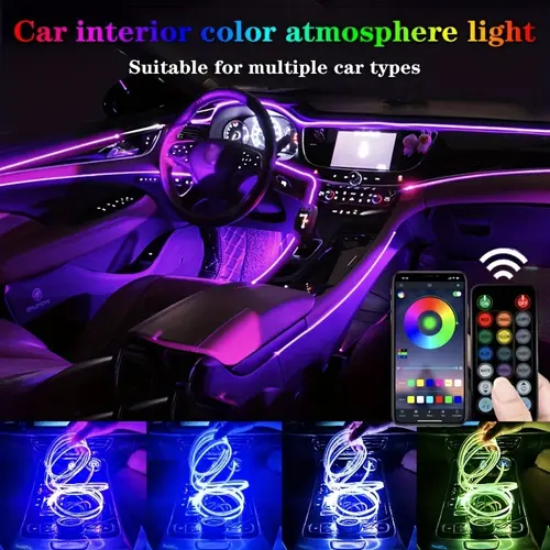 5-in-1 LED Car Ambient Light, Interior LED Vehicle Decorative Lights with Wireless APP & Remote Control, 236-in Fiber Optic, 16M Colors RGB Car Interior Ambient Lighting for Vehicles