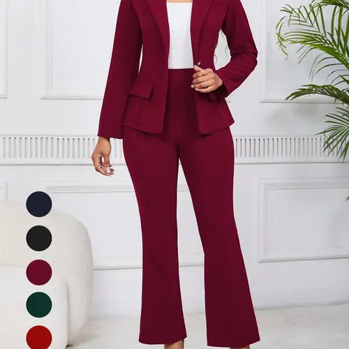 Women's Solid Color Lapel Neck Blazer & Blazer Trouser Two-piece Set, Casual Fitted Two Piece for Daily Outdoor Wear, Ladies Clothes for All Seasons, Women Suits, Business Attire Clothes, Formal Workwear