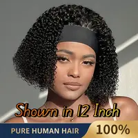 Ronashow 100% Human Hair Headband Wig Curly Deep Wave  Hair Glueless Wigs human hair  Machine Made No Lace deep Wavy Curly Headband Wig Natural Color