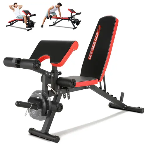 OPPSDECOR Adjustable Weight Bench - Unisex Thick Steel Exercise Equipment for Home Gym, Incline Decline Heavy-Duty Design with Leg Extension, Preacher Curl Pad, Transport Wheels, 800 lbs Capacity, Ergonomic & Easy Assembly, At Home Gym Equipment
