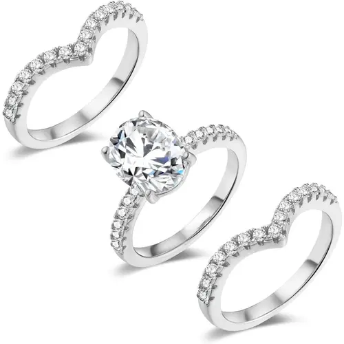 GEMSME Women's 2CT Brilliant CZ Combination Oval Ring (7x9mm), Wedding Ring Sets with Matching Bands for Engagement Promise R-7421, Matching Rings