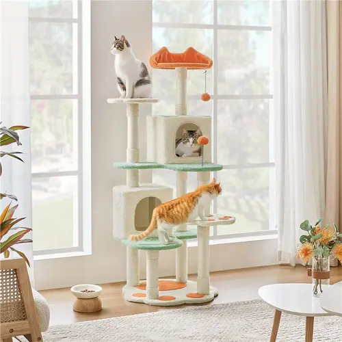 【On Sale】Yaheetech Cat Tree, 42/57.5/65/72in Cat Tower for Indoor Cats, Cat House with Platform, Scratching Posts, Double Condos, Cat Climbing Frame Bed Furniture
