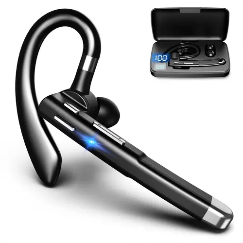 PADOX Single-Ear Bluetooth Headset with Mic - In Ear Headphones, HD Stereo Earphones, HiFi Bass, Noise Cancelling, Water Repellent Sports Earpiece, 18 Hours Playtime, 3 Different Sizes, Bluetooth Call Support for Cellphones