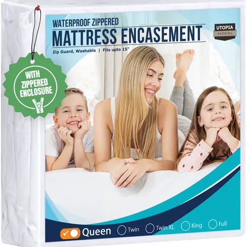 Utopia Bedding Zippered Mattress Encasement - 100% Waterproof, Bed Bug Proof, Hypoallergenic, 6-Sided Dust Mite Cover, Washable, Durable Protector Pad, Fits All Sizes, Anti-Dust Mite Pads Toppers & Protectors (Pack of 1 or 2), Dust Mite Mattress Cover, Ma
