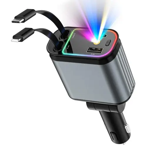 Starlight in Car Roof- 4 in 1 Retractable Car Charger, Fast Car Phone Charger with Starry Night Feature, Car Adapter with Retractable Cables and USB Type C Ports for iPhone 15/14/13/12, Galaxy,back to school,back to school haul