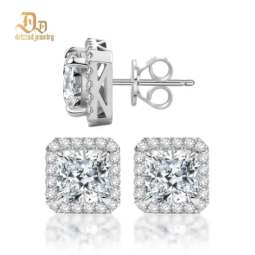 Delzzad S925 Radiant Cut Stud Earrings VVS Synthetic Moissanite Earrings Synthetic Moissanite Jewelry Perfect Birthday Mother’s Day Christmas Gift for Men Women