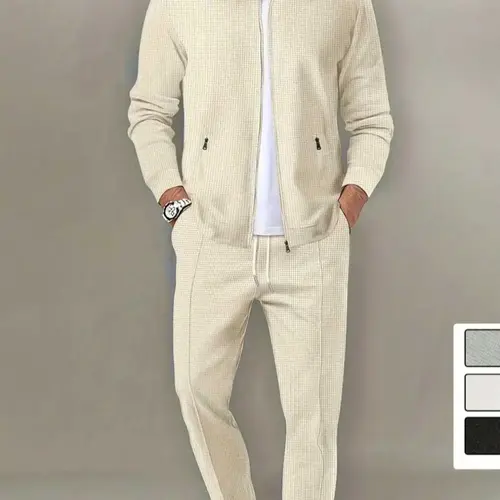 Men's Solid Zip Up Jacket & Pants Two-piece Set, Casual Athleisure Long Sleeve Collar Outerwear & Trousers for Spring & Fall, Men's Two-piece Outfits for Gym Workout Running, Workout Running Clothes, Sportswear Set