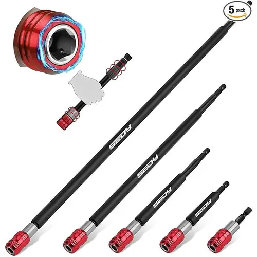 SEDY Magnetic Screwdriver Bit Holder Set [Father's Day Gift], 5-Piece 1/4-Inch Hex Shank Quick Release Drill Bit Extension Adapter, Durable CRV Steel Magnetic Tool Holder, Universal for Impact Drivers, 2",4",6",12",17" Long Tool Accessories