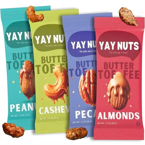 Yay Nuts Sampler Pack 4 Flavors -  Yay Nuts Snack Protein, Nut Snack Packs, Peanut, Healthy Snacks
