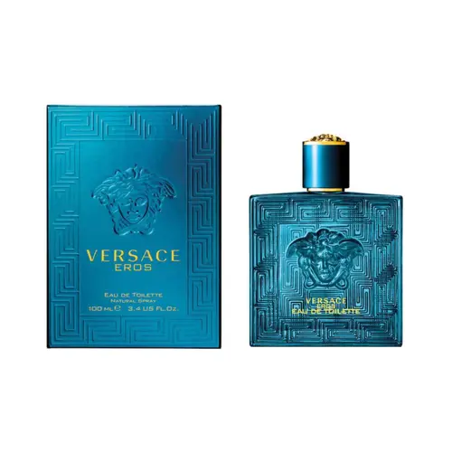 Men's Versace Eros Eau de Toilette Spray - 3.4 oz/100 ml, Bold, Fresh, Sensual Vibe, Warm Tonka Heart, Classic Men's Fragrance, Single Item