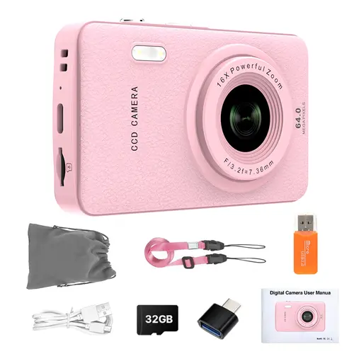 1080P Auto Focus Digital Camera, with 32G Memory Card, Compact Portable Camera, Point and Shoot Camera, 16xZoom, Device, TeenagersBeginners, Teen Girl Boy Gift