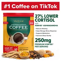 VAHDAM Premium Arabica Blend Mushroom Instant Coffee - KSM-66 Ashwagandha, 95% Curcuminoids Turmeric, Lion's Mane, Chaga - 40 Servings (Food & Beverage)