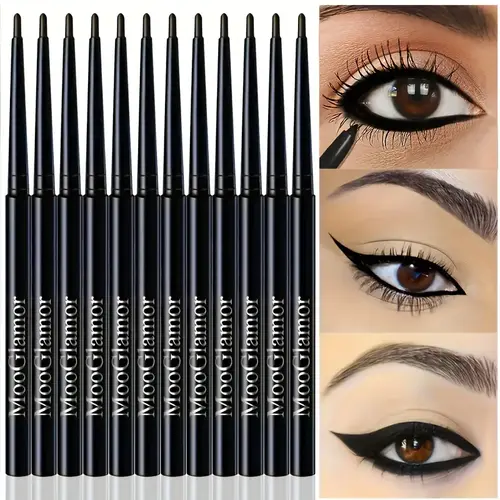 MooGlamor 12pcs Of Eyeliner Pencil Set Makeup Waterproof Eyeliner Pencil Is Significantly Colored Not Easy To Fade Luxury Black Coffee Eyeliner Pen Cosmetic