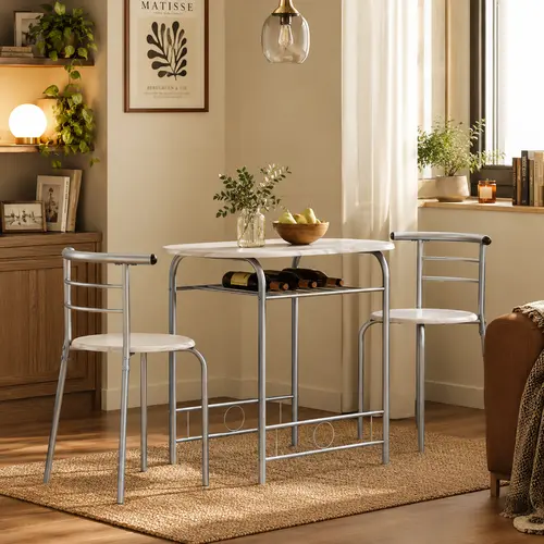 Yaheetech 3-Piece Modern Dining Room Sets, Indoor Steel-Leg Furniture with Storage Rack, Space-Saving Apartment Kitchen Furniture for 2,dorm essentials,home decor
