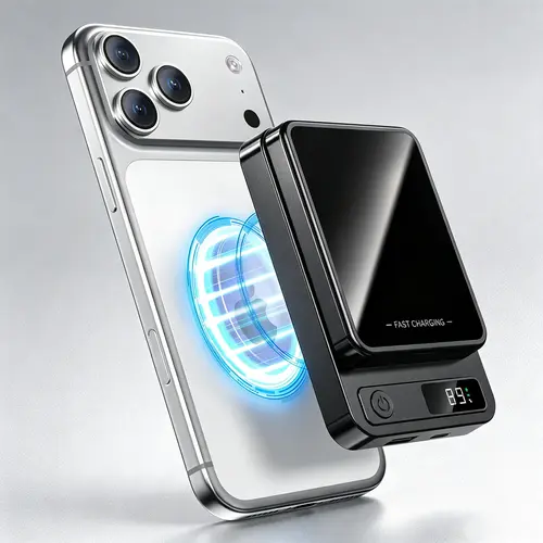 2026 Upgraded Thin Metal Digital Display Magnetic Power Bank (10000/5000mAh) - MagSafe Wireless Charger with Gravity Stabilization, Landscape Stand for iPhone 17/16/15/14/13/12 Pro Max, Portable Smartphone Charger with Cable for Travel, Devices Accessory