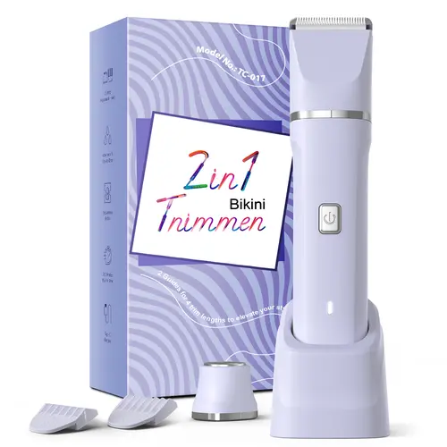 Cordless Bikini Trimmer for Women, Anti-allergic Electric Shaver for Body and Face, IPX7 Waterproof & Lightweight with Ceramic Blade, Includes USB Port Dock, Body Hair Trimmer, Waterproof Rechargeable Trimmer