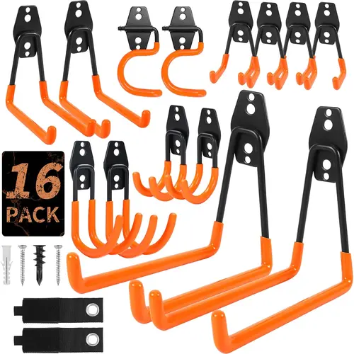 Assorted Steel Heavy-Duty Garage Hooks Bundle - Durable Wall Organiser, Garage Hooks for Hanging, Home Supplies for Him