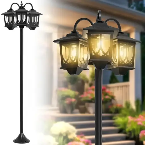 3-Head Solar Lamp Post - 60 Lumens Waterproof Outdoor Garden Lantern, Home Improvement Outdoor Lighting for Lawn, Pathway, Decoration