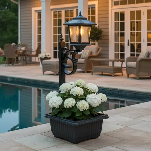 Hoodink Solar Post Light With Planter, Room Decor For Easter Wedding Decorations, Black Post Light, 2 In 1 Outdoor Solar Post Light For Porch Front Door Patio Roadside Decoration, Garden Decor Lights, Outdoor Landscape Lights