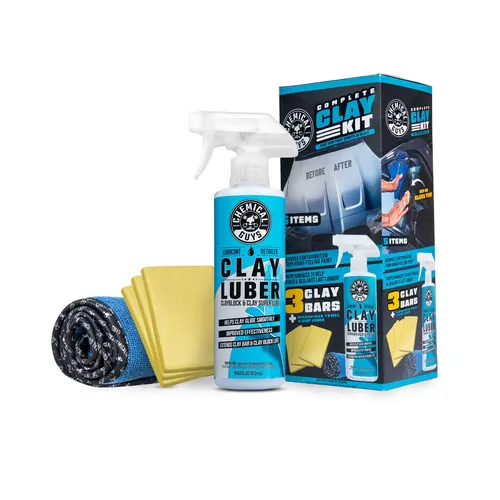 CHEMICAL GUYS Complete Clay Bar Car Cleaning Complete Kit - 16 oz Waxes, Liquid & Putty, Microfiber Towel, Scratch-Free Formula for Light/Medium Duty Contaminant Removal, Surface Smoothing, Automotive Paint Care, Car Detailing Tools, Luber for Smooth Use,