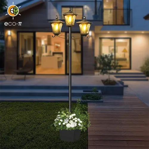 Eco-π 3-Head Solar Outdoor Post Light Waterproof with Clear Glass & Metal for Garden Fence Backyard Patio Lighting 200 Lumens IP65 Weather-Resistant, Solar Light-Up Post Lights, Glass Lantern Post Lights