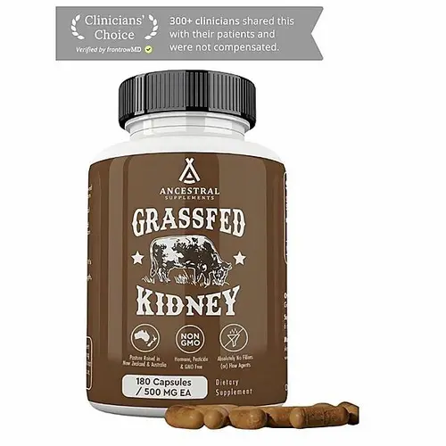 Ancestral Supplements Grass-Fed Kidney Capsules – Freeze-Dried, Non-GMO, Made in USA, 180 Count
