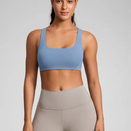 CRZ YOGA Butterlift Double Lined Square Neck Sports Bras for Women - Wireless V-Shaped Racerback Workout Yoga Bra Non Padded