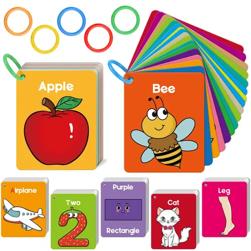 Torlam Educational Flash Cards Toy - Toddler Learning Activities, Counting Game Set with Alphabet, Numbers, Shapes, Colors, Animals, Body Parts, Foods, Toys, Counting Game Set Flash Cards,back to school