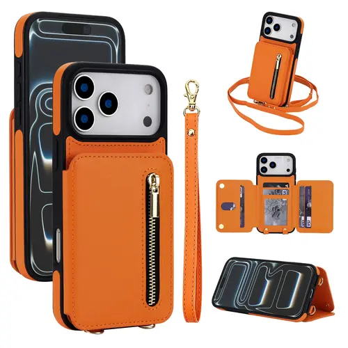 PU Leather RFID Blocking Card Wallet Case with Cash Pocket, Shockproof Protection, Flip Stand, Crossbody Lanyard Strap, Wristband for iPhone 17 Pro Max, 16, 15, 14, 13, 12, 11 Pro Max, iPhone Air (Cellphone Accessories),back to school,back to school haul