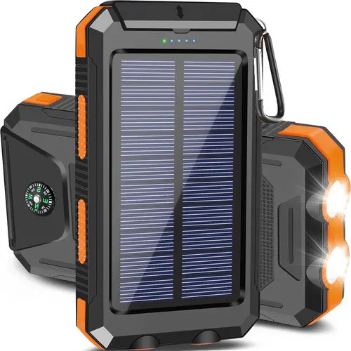 20000mAh Portable Solar Charger Emergency Power Bank (Phone Accessories, EDC Gear, Everyday Carry) - Dual USB-A Output, LED Flashlight, Waterproof Outdoor Design with Compass, Clip, Carabiner, Battery Anxiety Solutions (TikTok Shop Back to School)