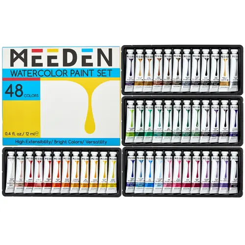 MEEDEN Watercolor Pigment Set - 12/24/48 Colors x 12ml/0.4oz Art School Supplies, Satin Smooth Flow Safe Paint Drawing & Painting Supplies for Artists, Coloring Office Stationery, Pigment Powder