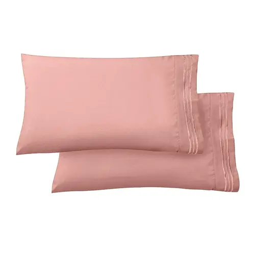 Elegant Comfort 2-Pack 3-Line Embroidered Set of 2 Pillowcases - Wrinkle-Free Microfiber for Hot Sleepers, Cool and Crisp with Smooth Weave