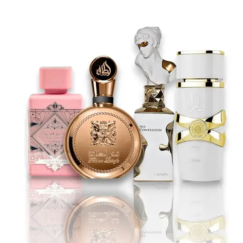 Oudlash Bundle | Lattafa | Yara Moi + Her Confession + Fakhar Extrait + Noble Blush | Women's Fragrance | 100 ML 3.4 OZ | Eau De Parfum | Woody - Sweet & Amber