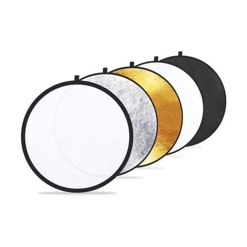 Etekcity 24 In 5-in-1 Lightweight Photographic Fill Light Reflector Kit, Collapsible Camera/Smartphone Accessory with 10-inch Zippered Pouch - Translucent,Silver Bright,Gold,White,Black Panels (Black Eliminates Unwanted Light) for Fashion Photography