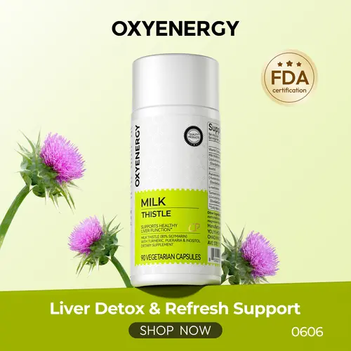Oxyenergy Milk Thistle Dietary Herbal Supplement for Selfcare, Natural Liver Detox & Colon Cleanse Support with Kudzu Root, Turmeric, Inositol, Methionine, Vitamin C, 90 Silymarin Capsules,summerwins,travel essentials