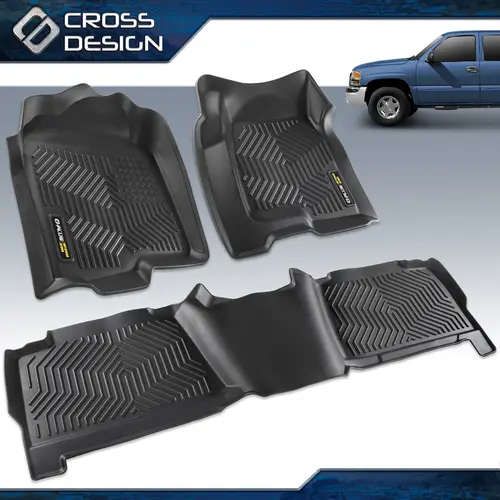 CROSSDESIGN Synthetic TPE Car Floor Mats - Floor Mats for Trucks, Auto Accessories, Fits 1999-2006 Chevy Silverado/GMC Sierra Crew/Extended Cab, 1999-2006 2WD & 2007 4WD GMC Sierra 1500, Front Rear, Waterproof, Durable