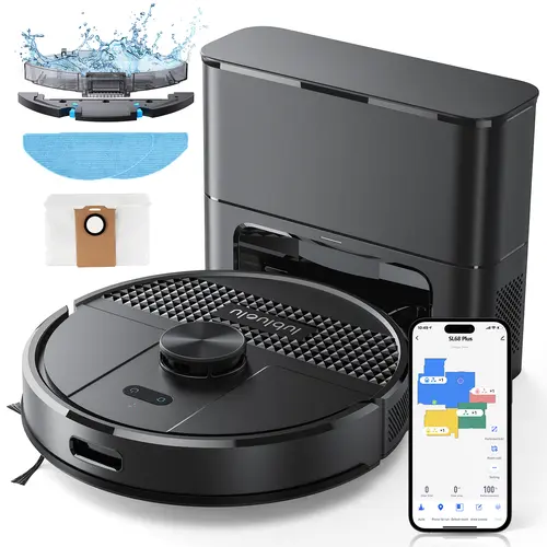 Lubluelu Cordless 3-in-1 Self-Emptying Robot Vacuum & Mop Combo - 4500Pa Suction, LiDAR Nav., WiFi/App Control, Alexa-Compat Voice Control, Automatic Debris Pickup, High Efficiency Vacuums for Pet Hair, Hard Floors (Black)