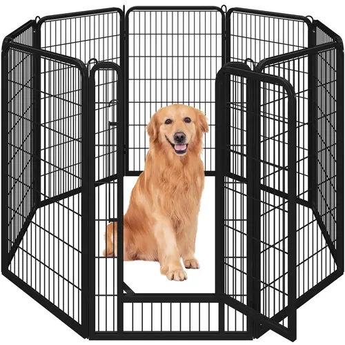 Yaheetech Steel Puppy Play Pen - 8-Panel Enclosure with Door, No Tools Required, Portable Puppy Fence (24/32/40/47 in) with Rounded Edges, Stake-Secure Walls for Traveling, Indoor Outdoor Use, 40 Inch