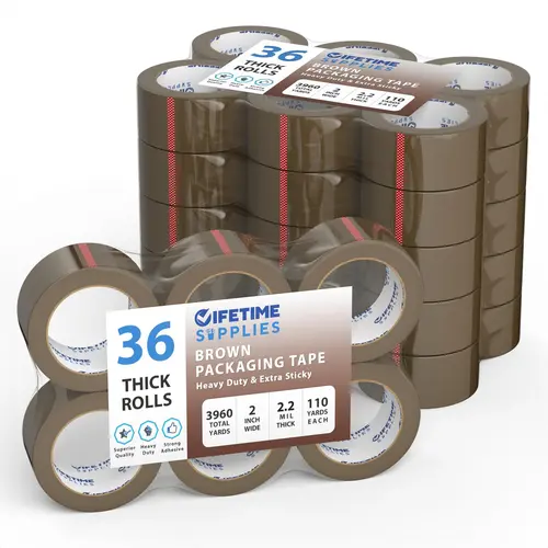 Lifetime Supplies 36 Rolls 2" Brown Premium Packing Tape, 110 Yards, 2.2 mil, Heavy Duty Packaging Tape for Shipping, Moving, Sealing