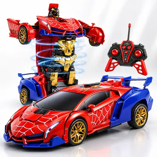 Spider RC Transform Car Robot Toy for Kids, Remote Control Stunt Car with One Button Transform, 360 Spin and LED Light Effects